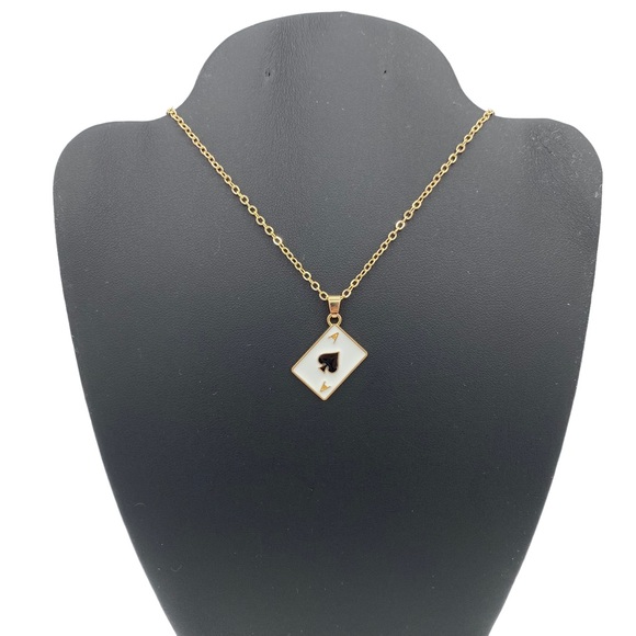 Jewelry - Las Vegas Casino Ace Of Spades Card Black White & Gold Necklace